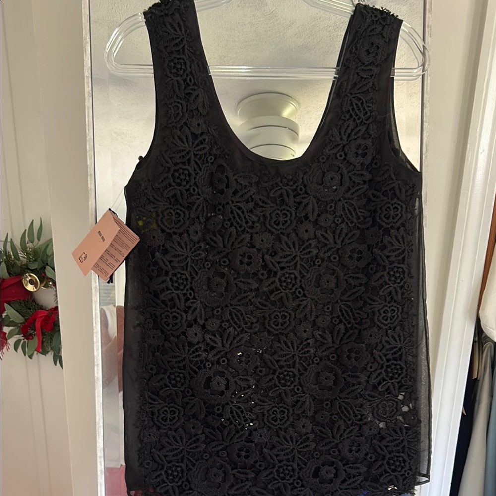Miu Miu Black Floral Embroidered Tank Top